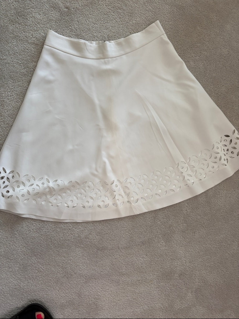 Skirt - White A-Line Laser-Cut Hem Skirt
